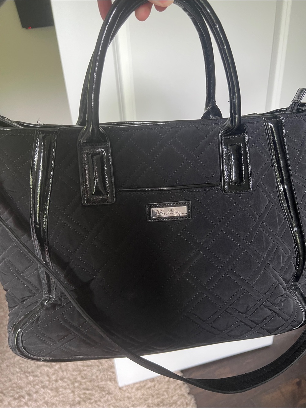 Vera Bradley Black Quilted Patent-Trim Tote